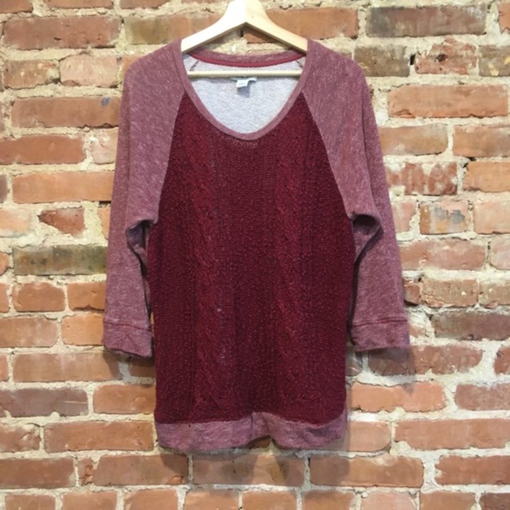 Lucky Lotus Mixed Media Raglan Sweater Size Large